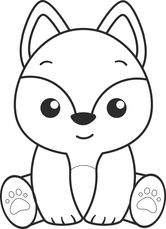 Cute Fox, Kawaii Fox  black and white outline for coloring book.