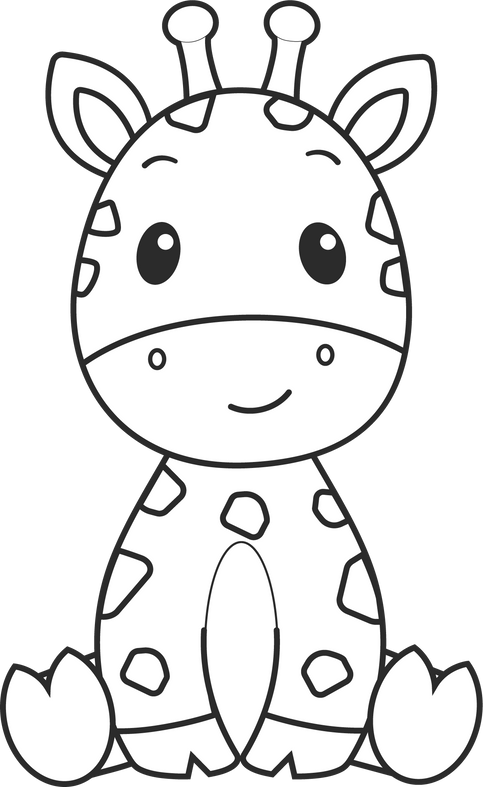 Cute Giraffe, Kawaii Giraffe  black and white outline for coloring book.