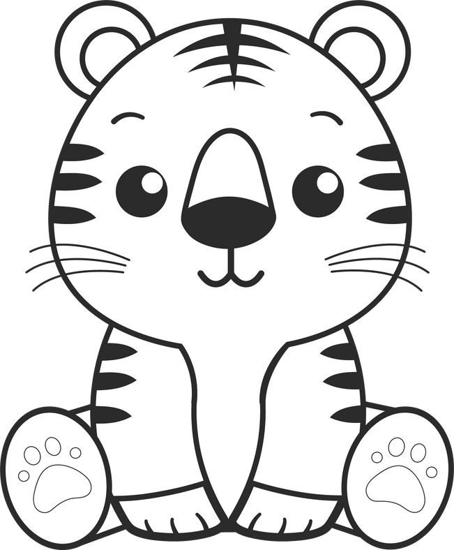 Cute Tiger, Kawaii Tiger black and white outline for coloring book.